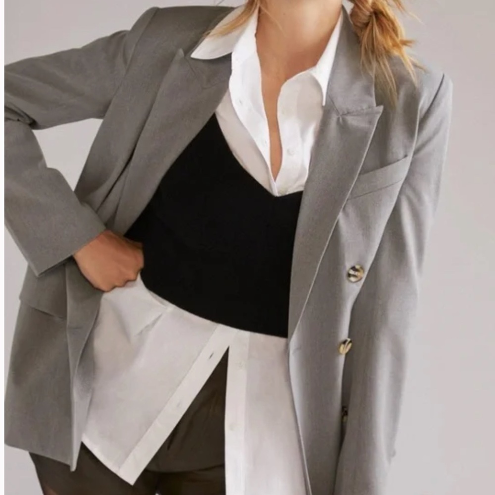 Favorite Daughter Double Breasted Relaxed Blazer Gray Small - Picture 2 of 15